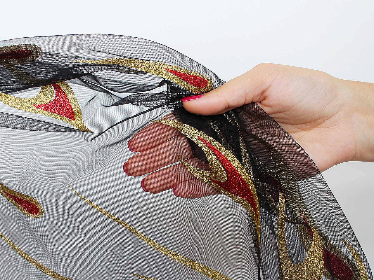 Tyl s plameny a glitry, střední, černá