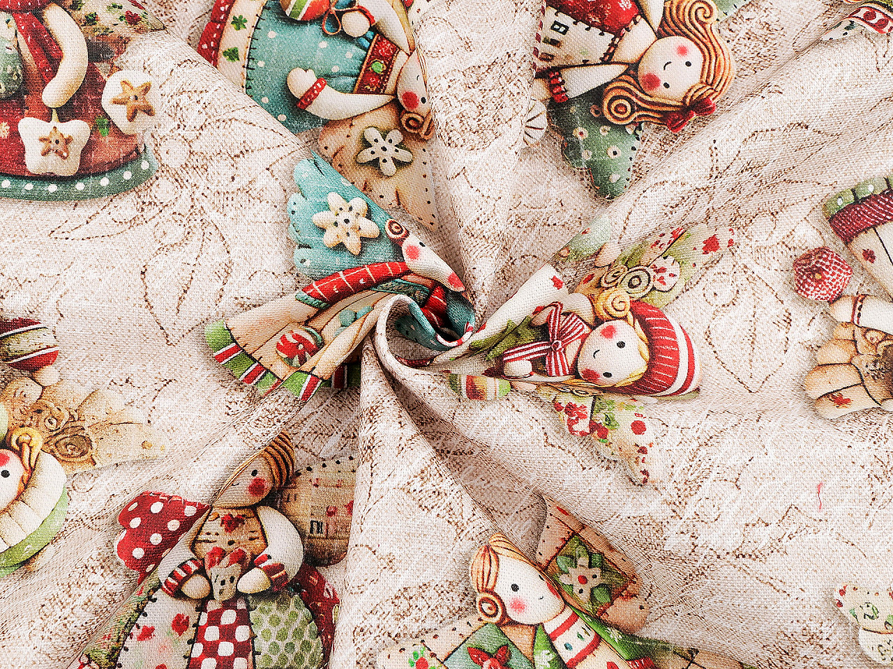 Vánoční látka se strukturou Half panama anděl, střední, béžová světlá