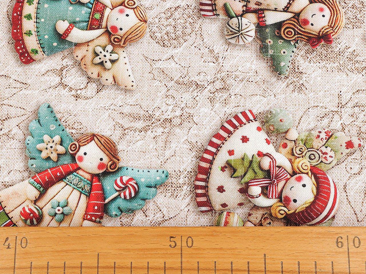 Vánoční látka se strukturou Half panama anděl, střední, béžová světlá