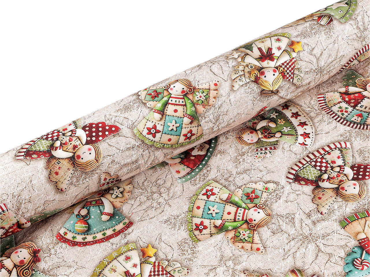 Vánoční látka se strukturou Half panama anděl, střední, béžová světlá