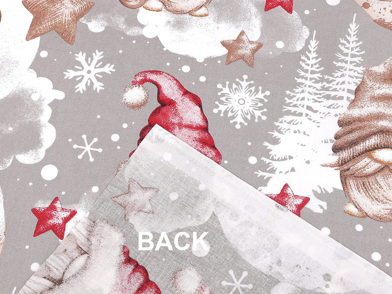 Vánoční bavlněná látka / plátno skřítek, střední, šedá