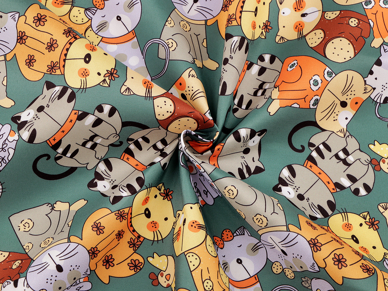 Látka PES s potiskem kočky, střední, zelená lahvová