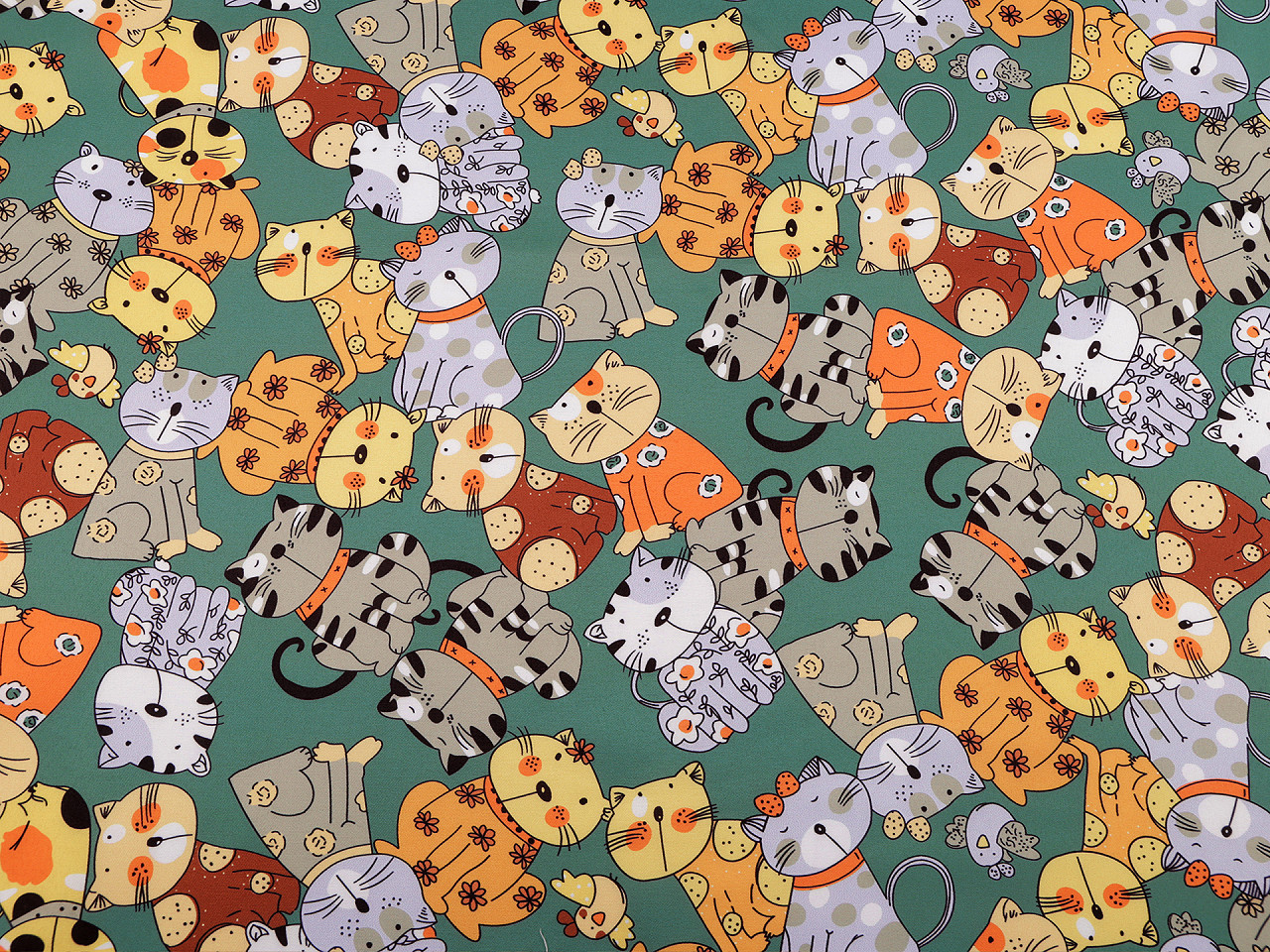 Látka PES s potiskem kočky, střední, zelená lahvová