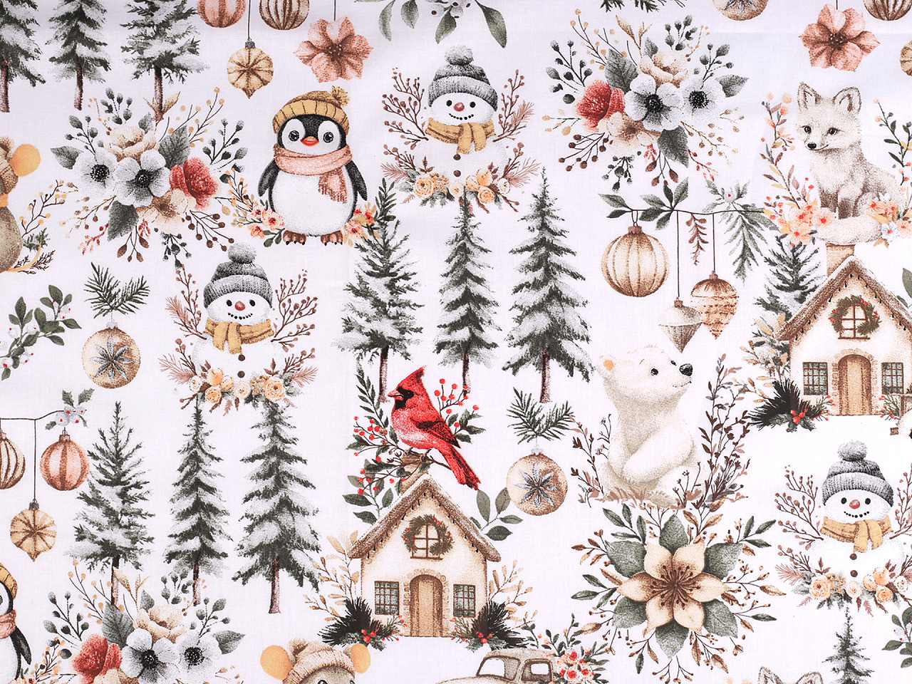 Vánoční bavlněná látka / plátno, střední, bílá