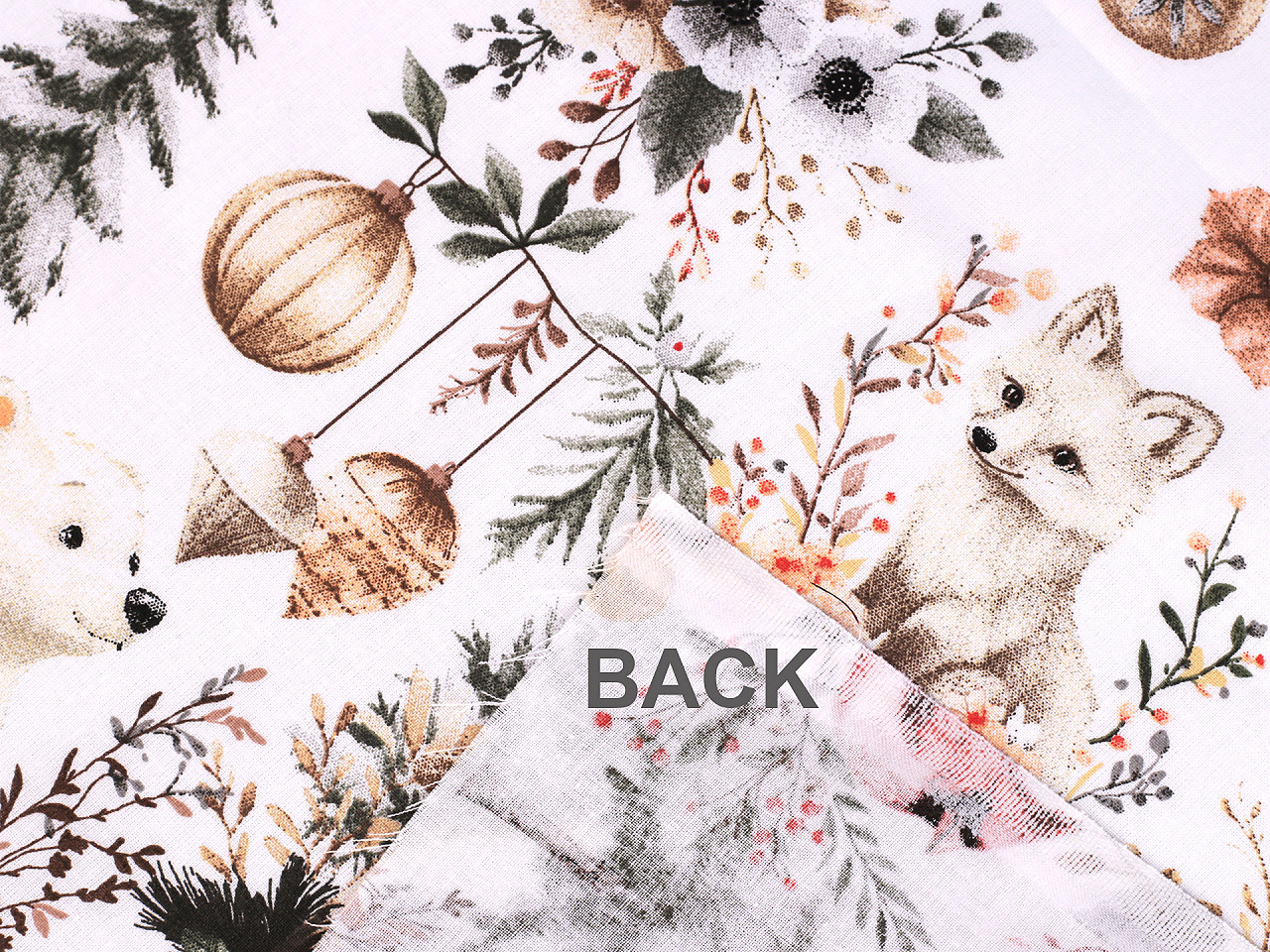 Vánoční bavlněná látka / plátno, střední, bílá