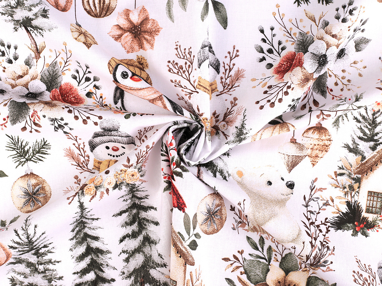 Vánoční bavlněná látka / plátno, střední, bílá