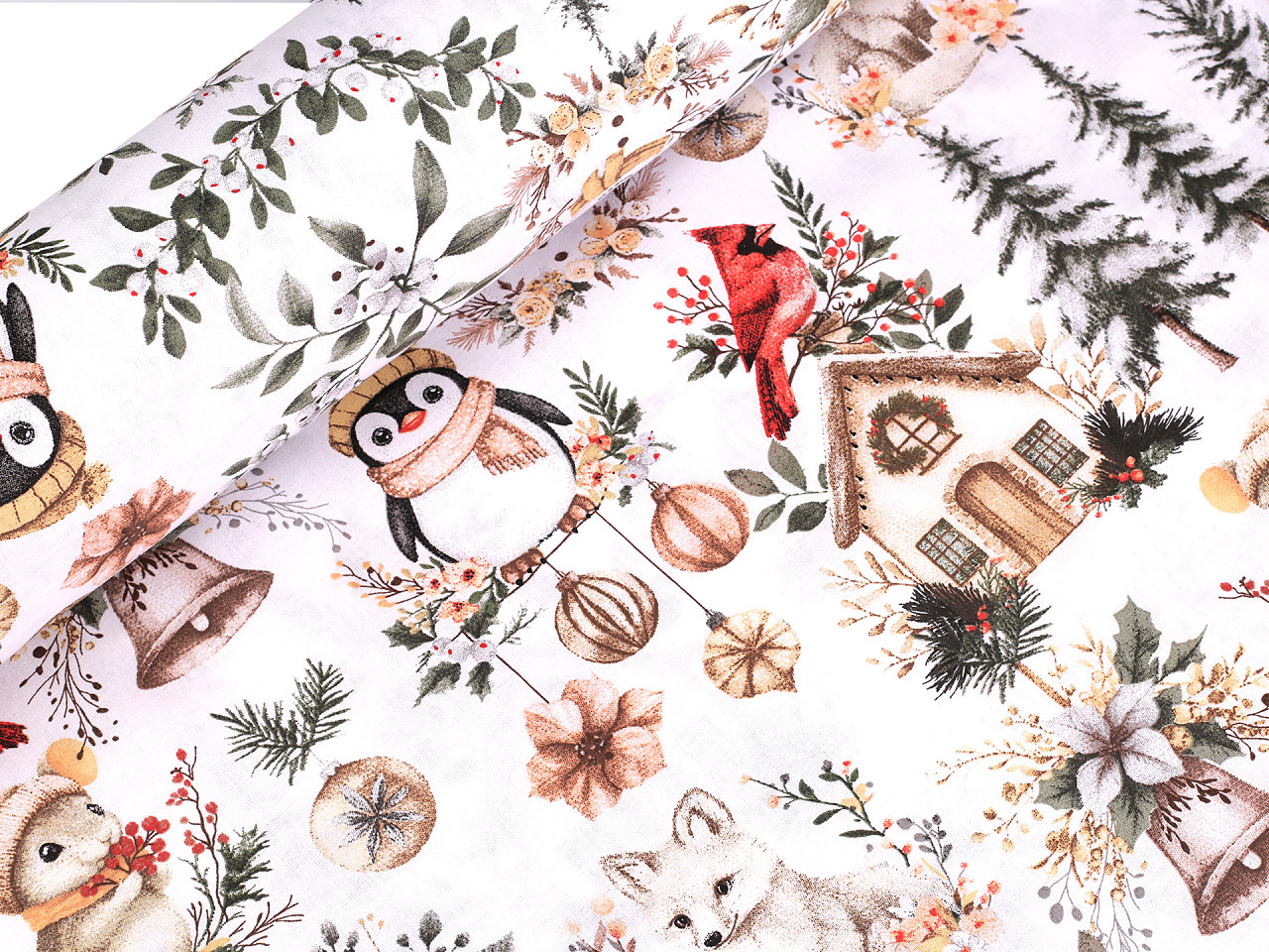 Vánoční bavlněná látka / plátno, střední, bílá
