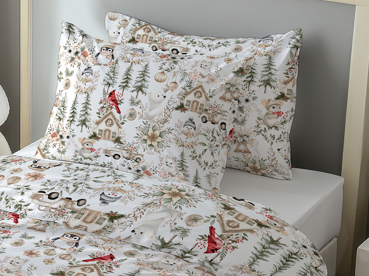 Vánoční bavlněná látka / plátno, střední, bílá