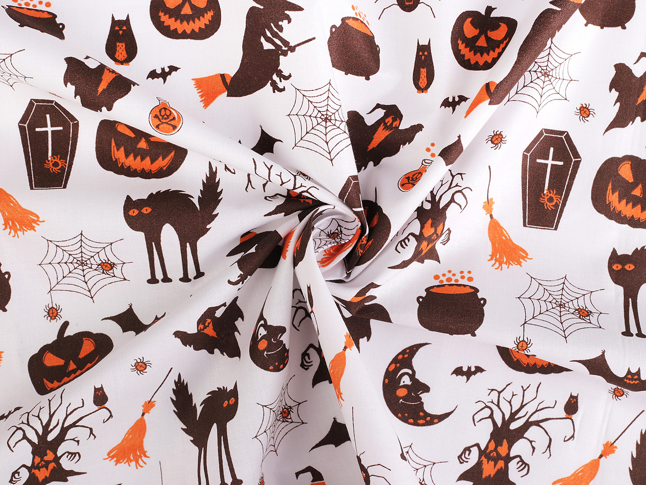 Bavlněná látka / plátno Halloween, střední, (22268-3) bílá hnědá