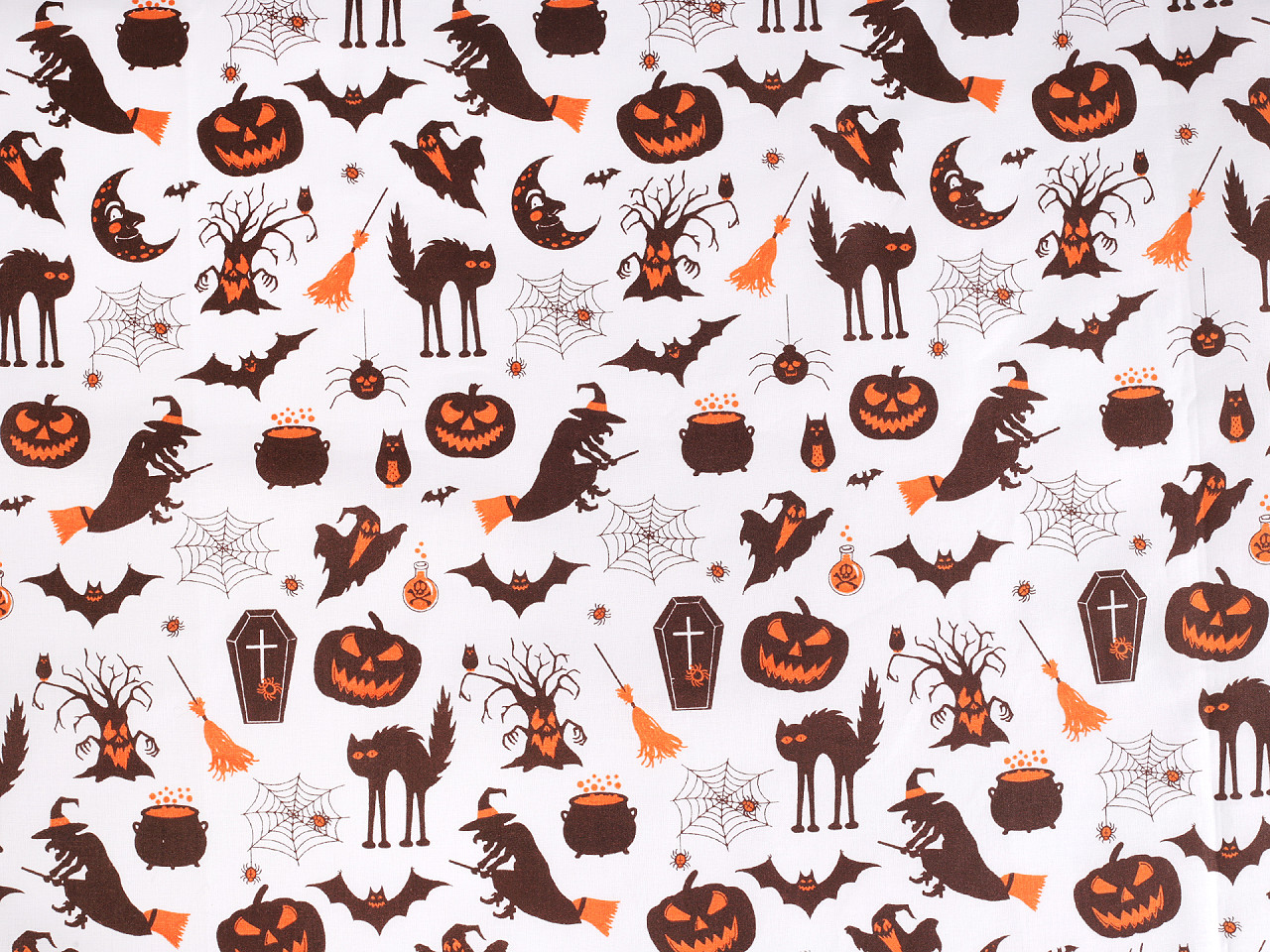 Bavlněná látka / plátno Halloween, střední, (22268-3) bílá hnědá