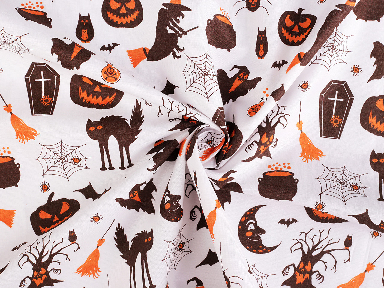 Bavlněná látka / plátno Halloween, střední, (22268-3) bílá hnědá