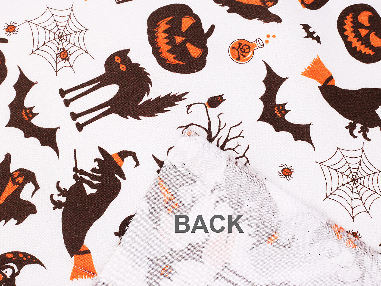 Bavlněná látka / plátno Halloween, střední, (22268-3) bílá hnědá