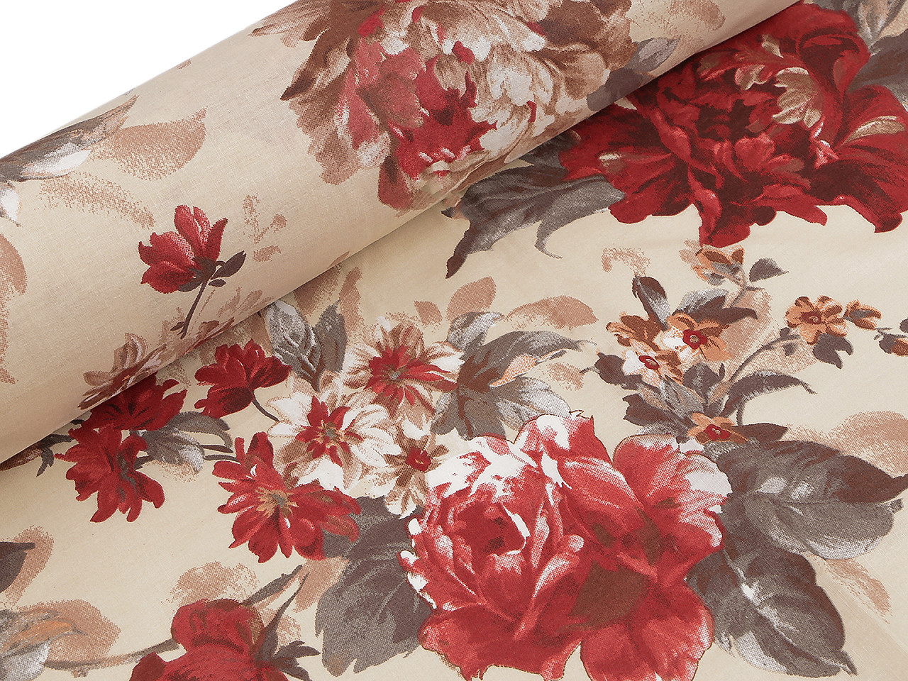 Bavlněná látka / plátno květy / růže šíře 220 cm, střední, (1575N) béžová světlá