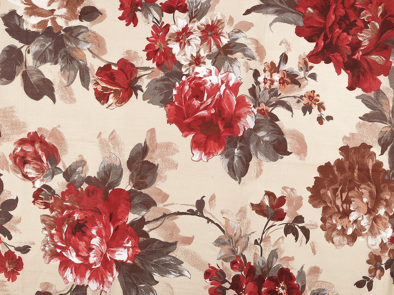 Bavlněná látka / plátno květy / růže šíře 220 cm, střední, (1575N) béžová světlá