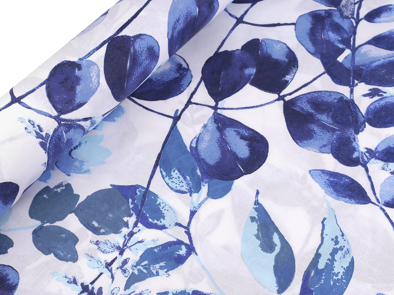Bavlněná látka / plátno listy šíře 220 cm, střední, bílá modrá