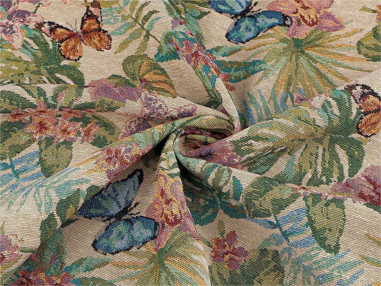 Gobelín - metráž, střední, 4 (275 g/m²) mint květy