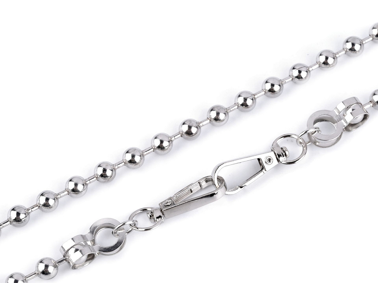 Řetízek kuličkový na kabelky s karabinou délka 120 cm, střední, 3 nikl černý