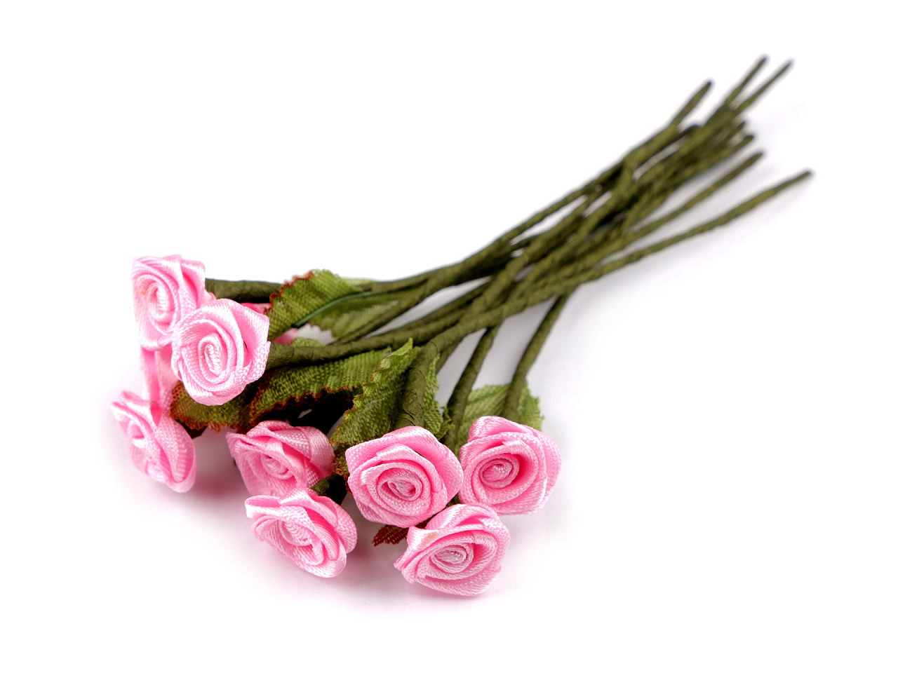 Mini saténová růže na drátku, střední, 4 červená