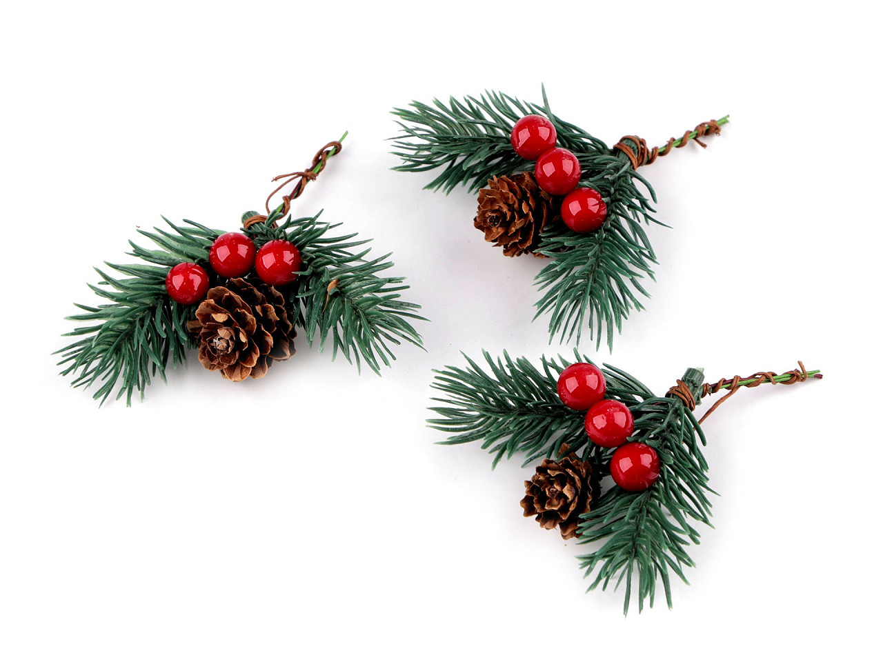 Umělá vánoční větvička na drátku, střední, 1 zelená