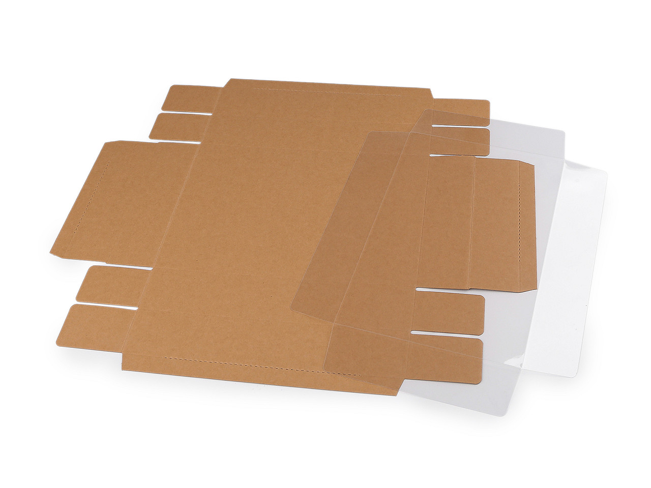 Papírová krabice s průhledným víkem, střední, hnědá přírodní