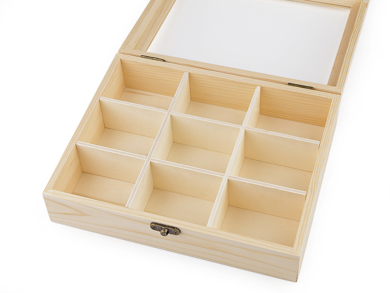 Dřevěná krabička se skleněným průhledem, střední, přírodní
