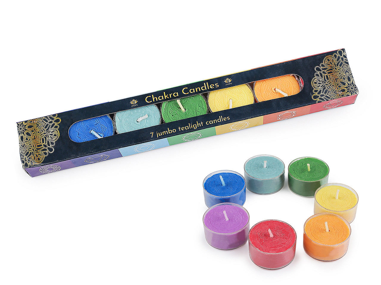Vonná čakrová čajová sviečka, súprava 7 ks
