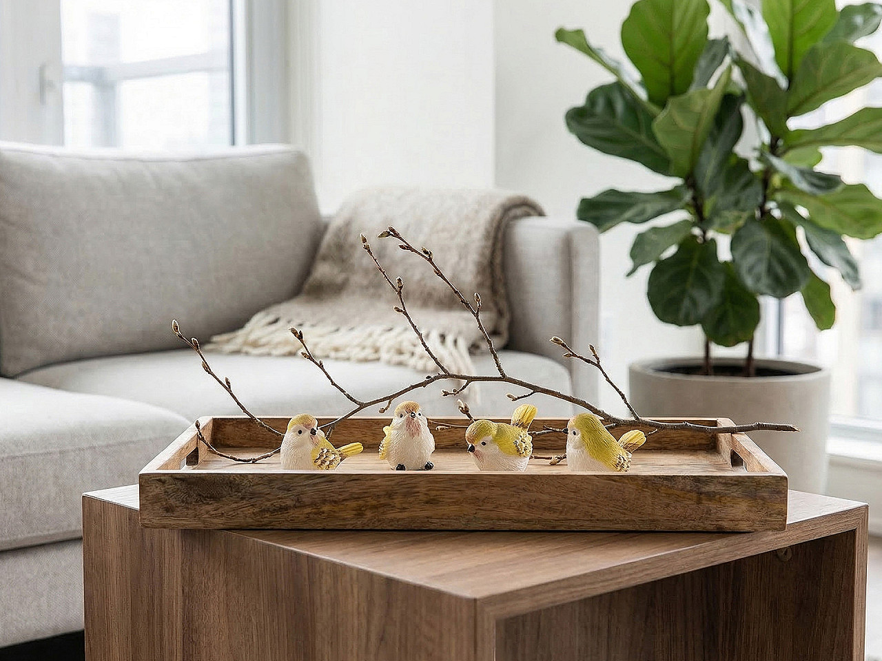 Dekorace ptáček, střední, 1 zelenožlutá