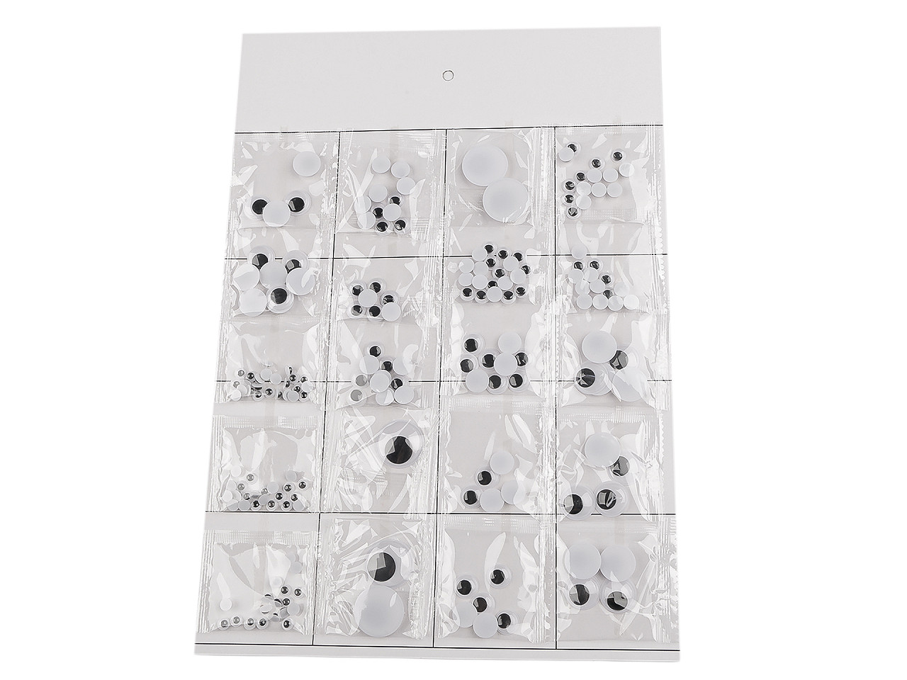 Plastové oči na nalepenie s pohyblivou šošovkou, mix veľkostí