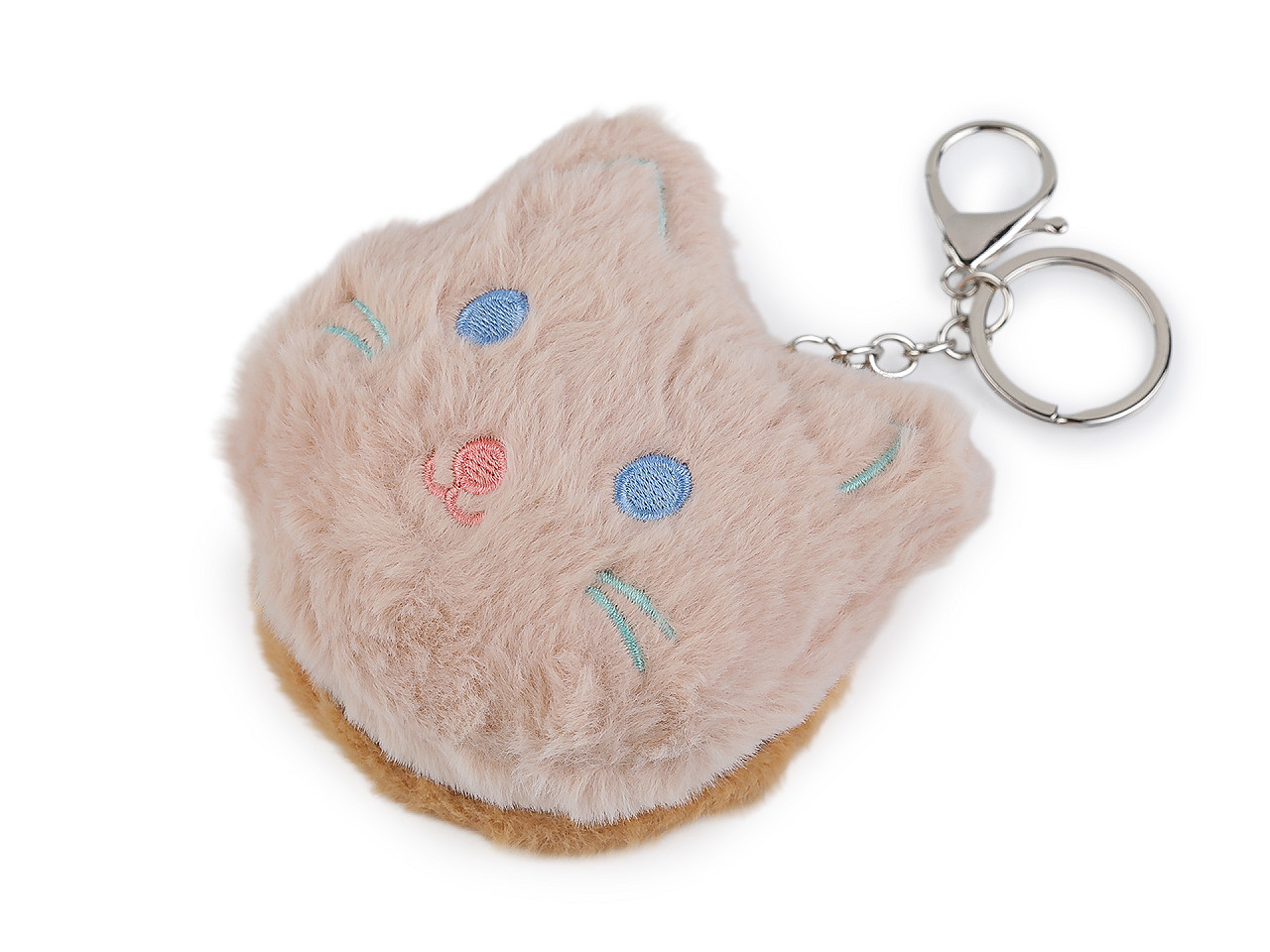 Plyšové kosmetické zrcátko / přívěsek na kabelku kočka, velké, 3 růžová sv.