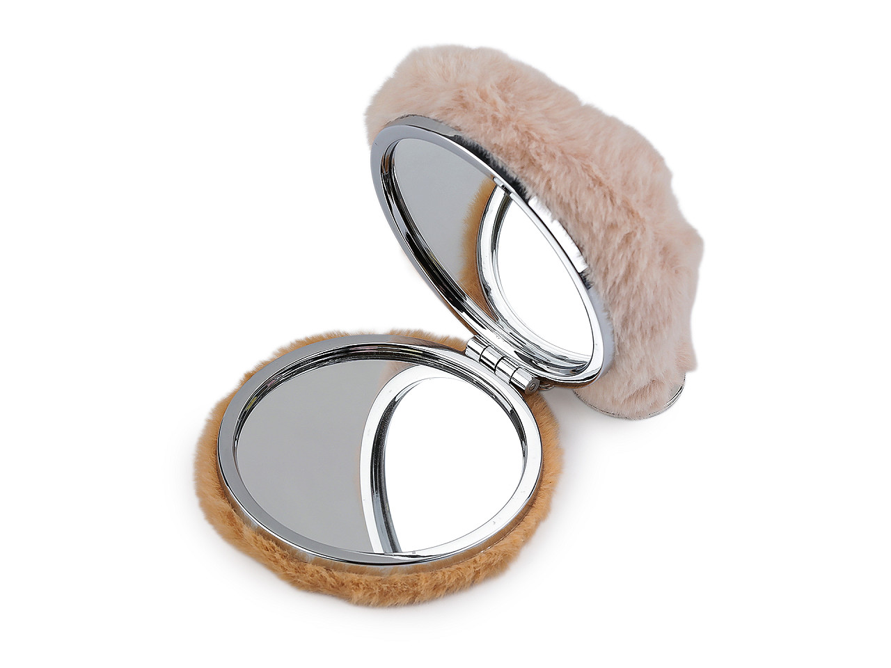 Plyšové kosmetické zrcátko / přívěsek na kabelku kočka, velké, 3 růžová sv.