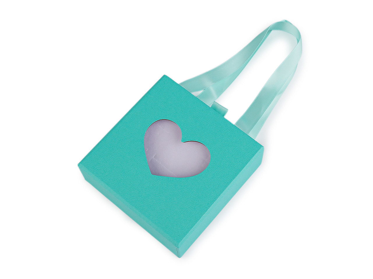 Krabička na šperky s průhledem srdce a uchem 10x10 cm, malé, 4 modrá tmavá