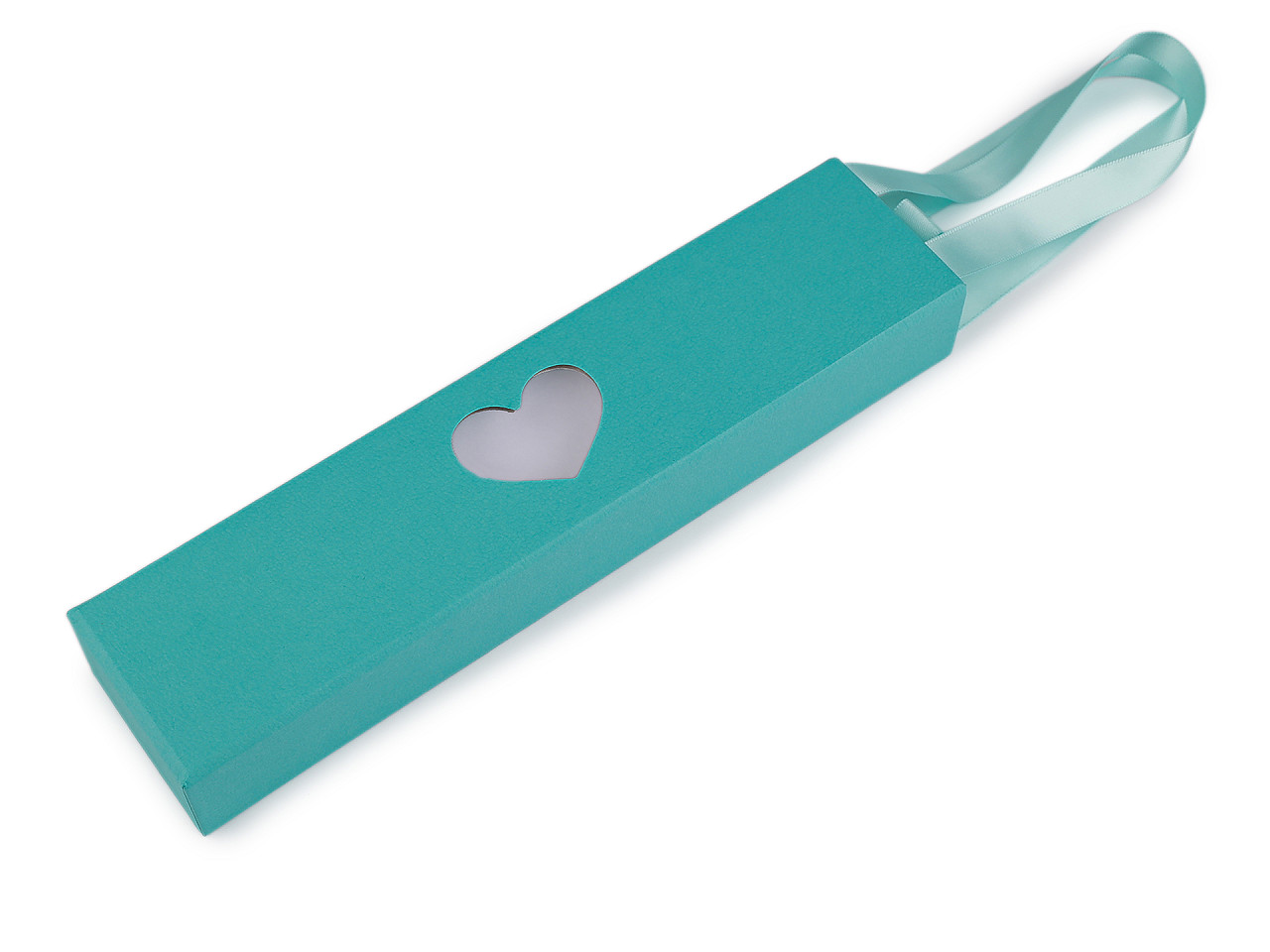 Krabička na šperky s průhledem srdce a uchem 5x22 cm, malé, 2 růžová sv.