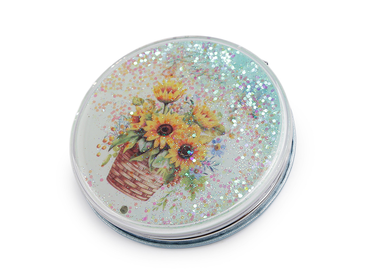 Kosmetické zrcátko s tekutými glitry květy, velké, mix variant