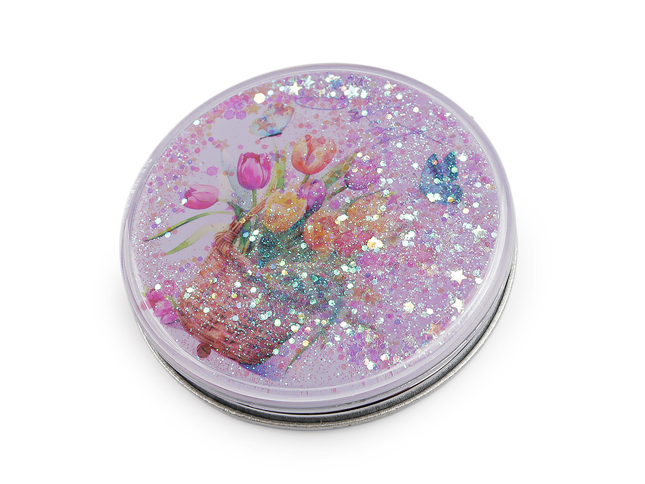Kosmetické zrcátko s tekutými glitry květy, velké, mix variant