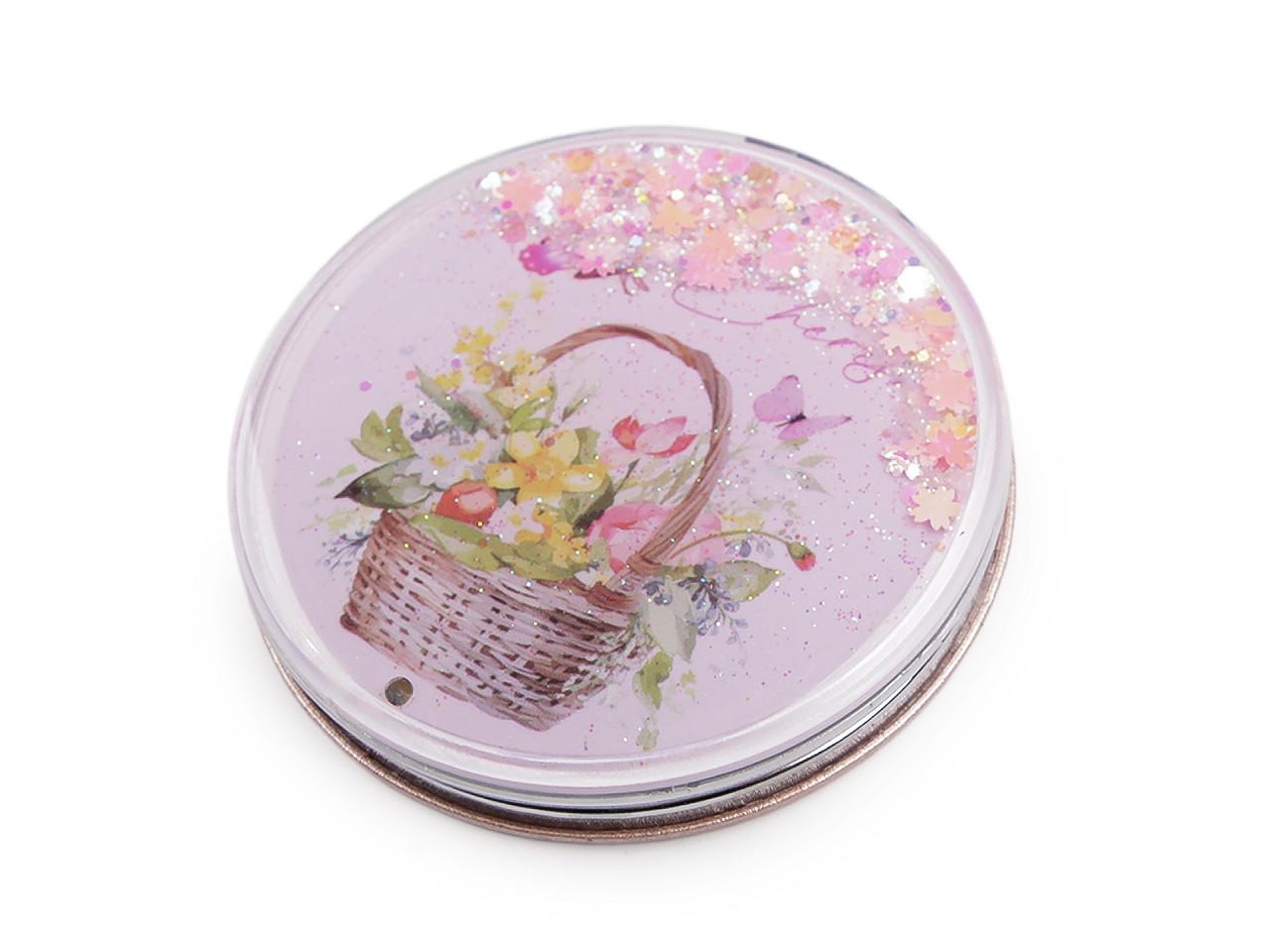 Kosmetické zrcátko s tekutými glitry květy, velké, mix variant