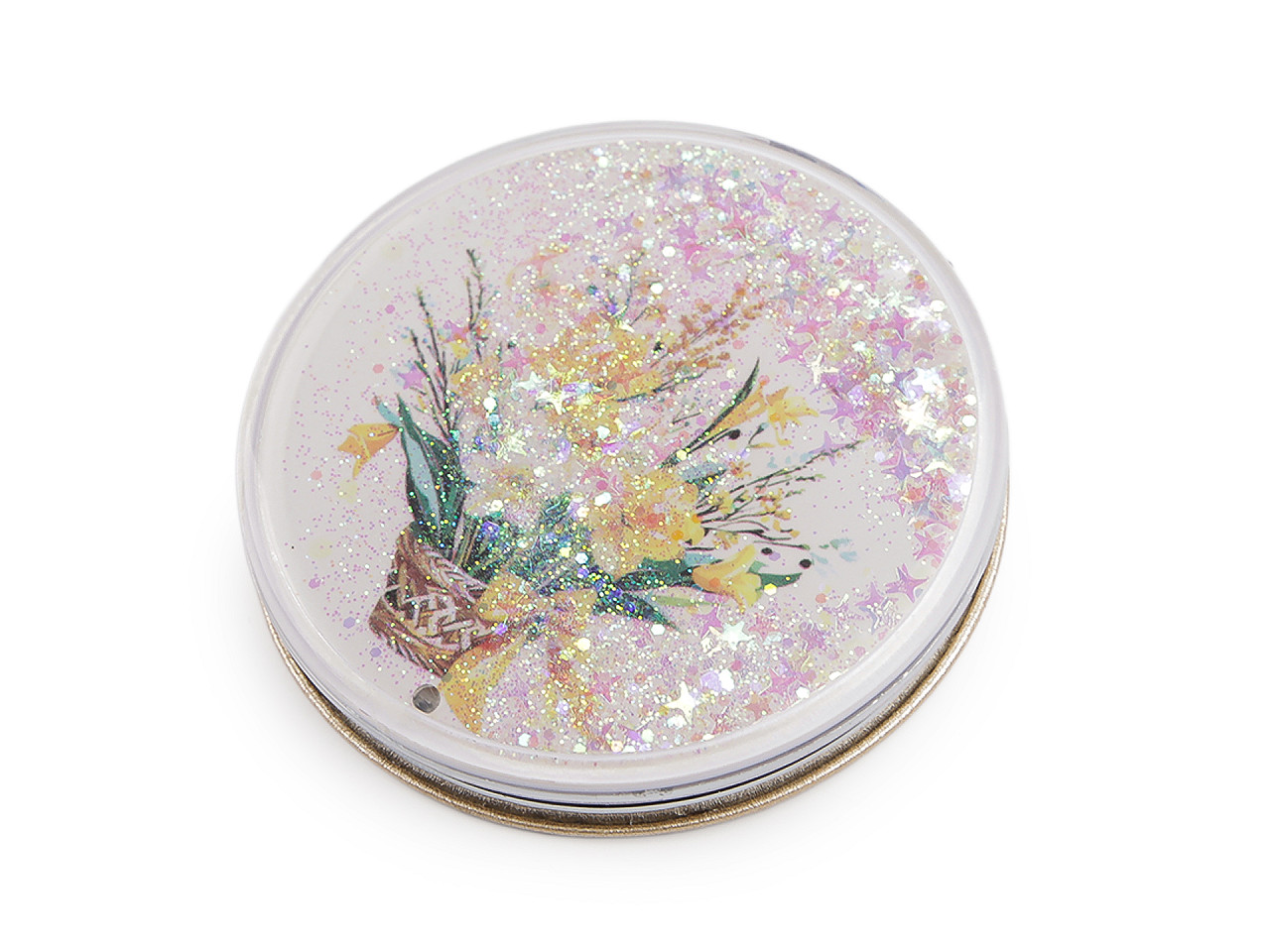 Kosmetické zrcátko s tekutými glitry květy, velké, mix variant