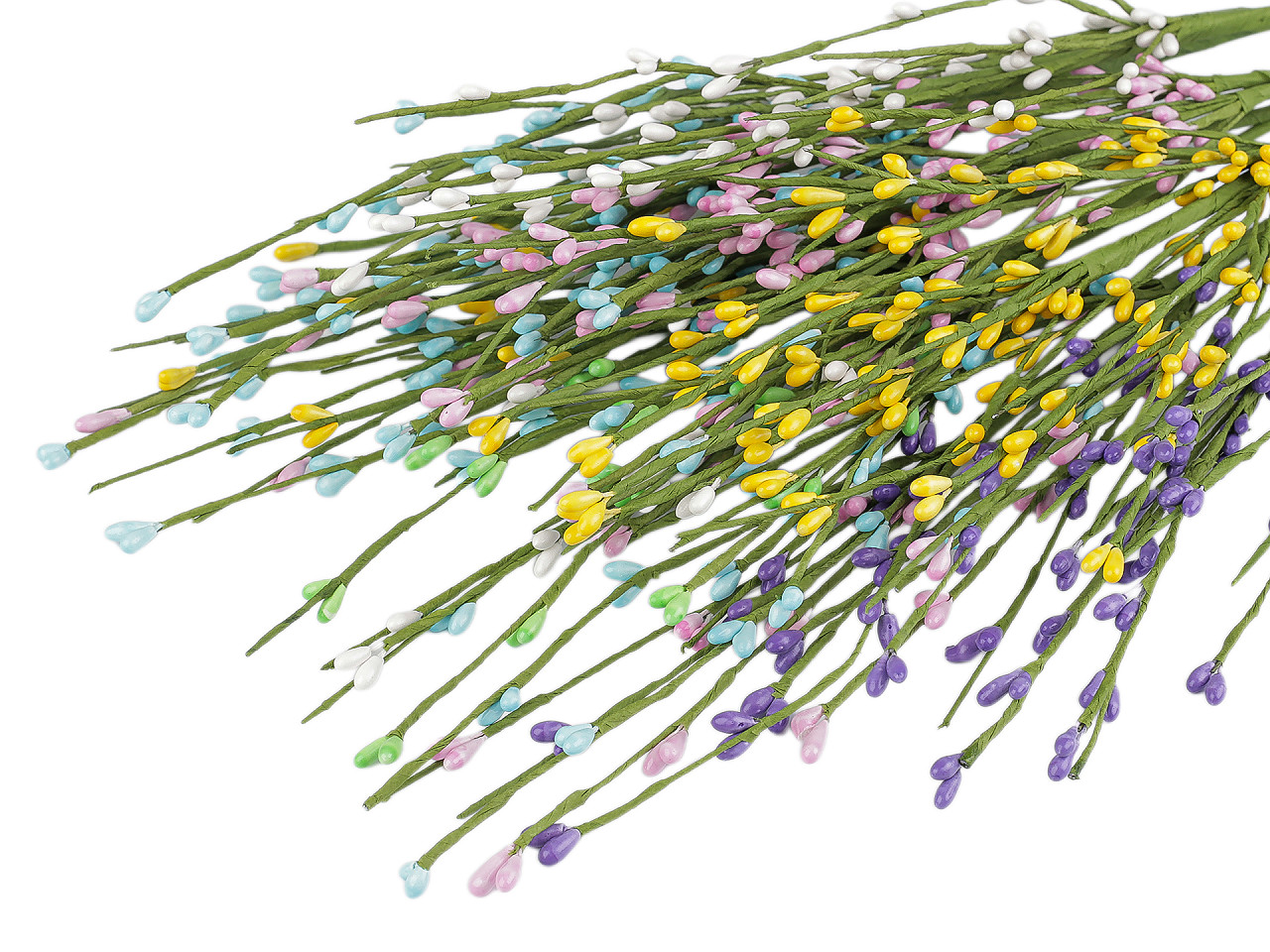 Umělá větvička s pupeny na drátku tvarovatelná, malé, 6 modrá pomněnková růžová světlá