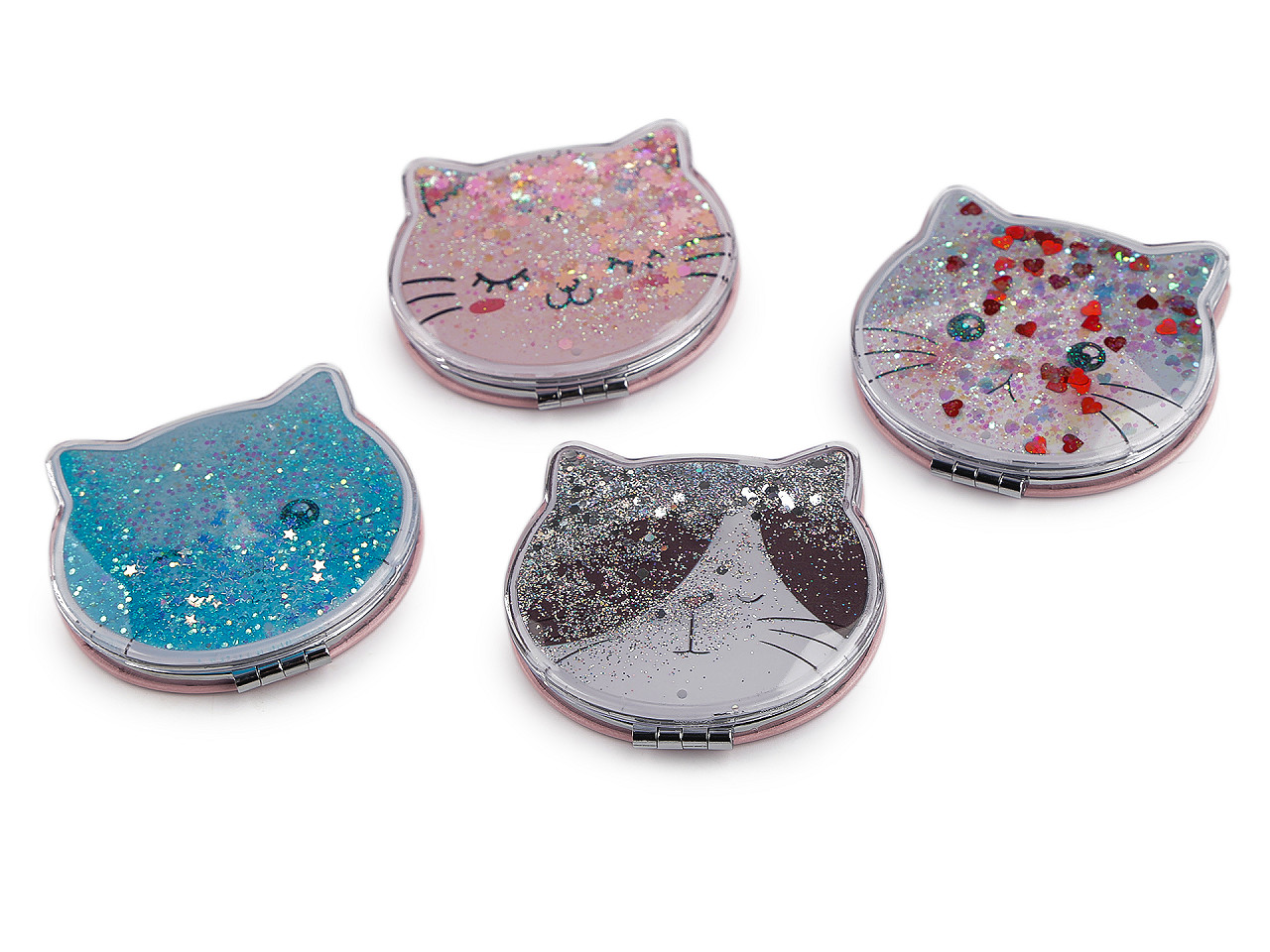 Kosmetické zrcátko s tekutými glitry kočka, velké, mix variant