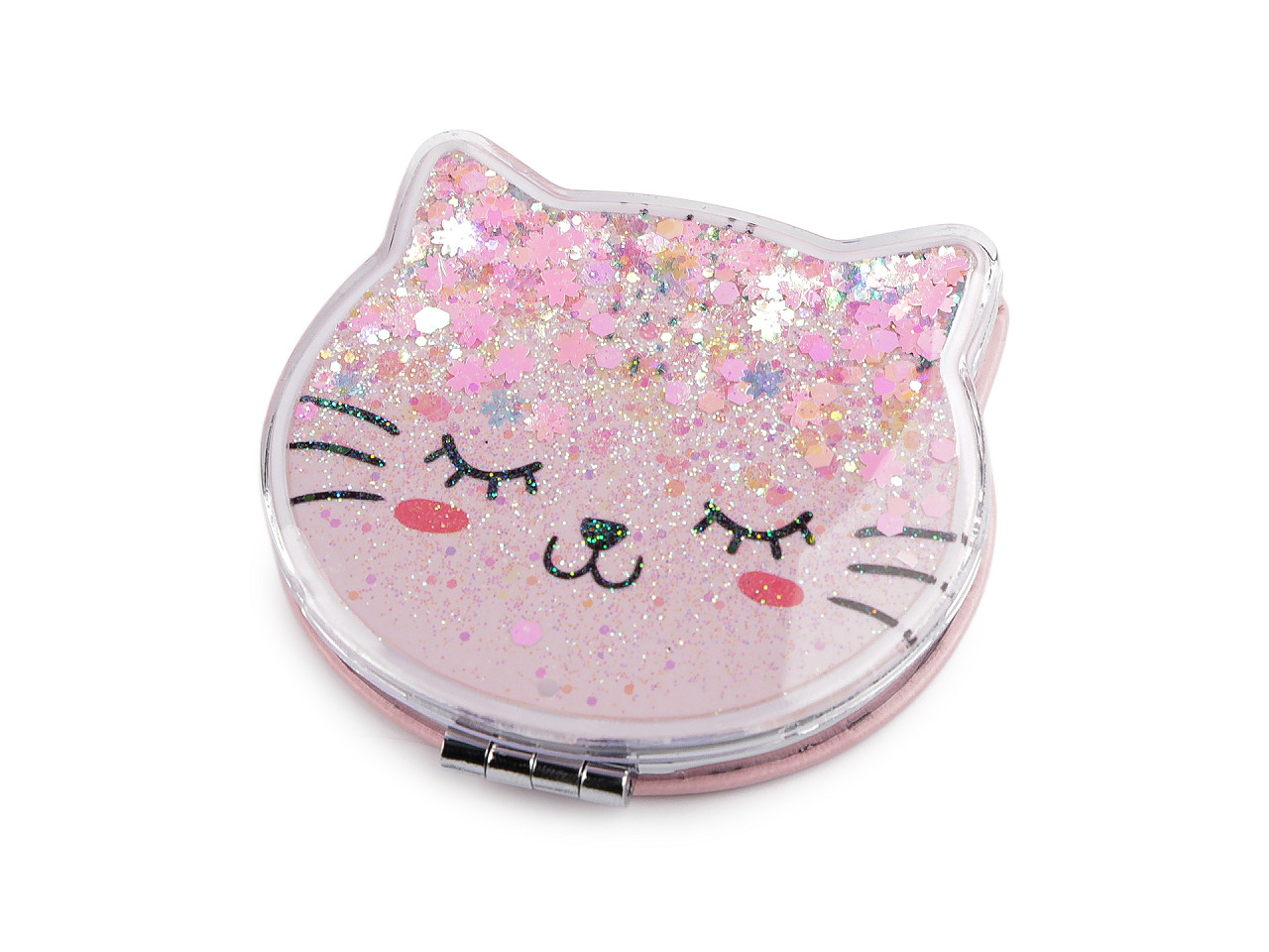 Kosmetické zrcátko s tekutými glitry kočka, velké, mix variant