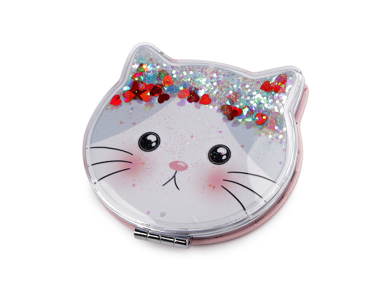 Kosmetické zrcátko s tekutými glitry kočka, velké, mix variant