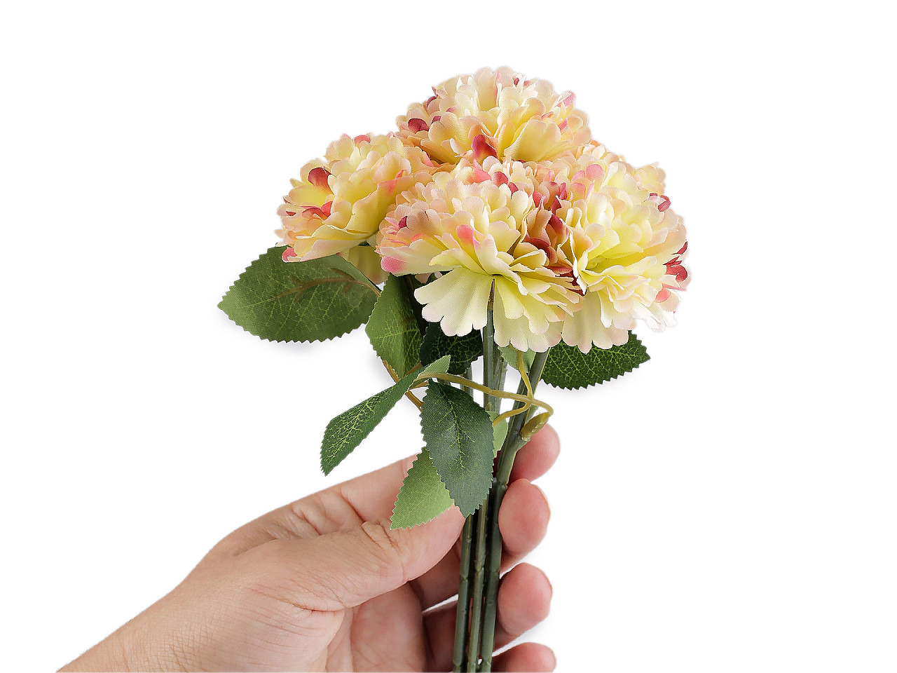 Umělá kytice karafiát, střední, 5 žlutá