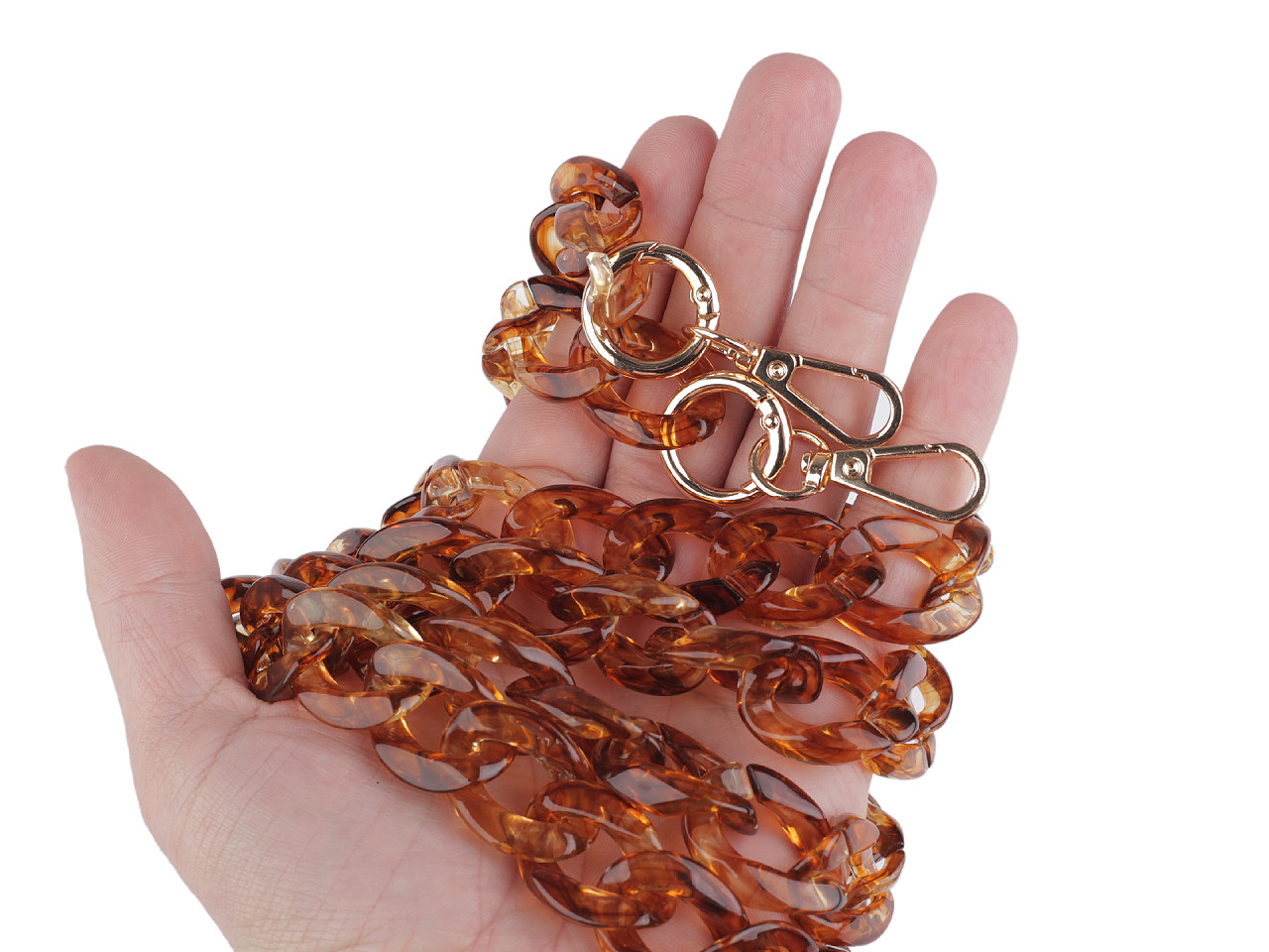 Řetěz na mobilní telefon s karabinou délka 120 cm, střední, jantar zlatá