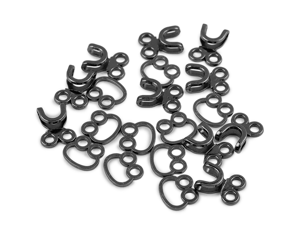 Ozdobné kovové zapínání / háček a očko 15x23 mm, střední, 2 nikl černý