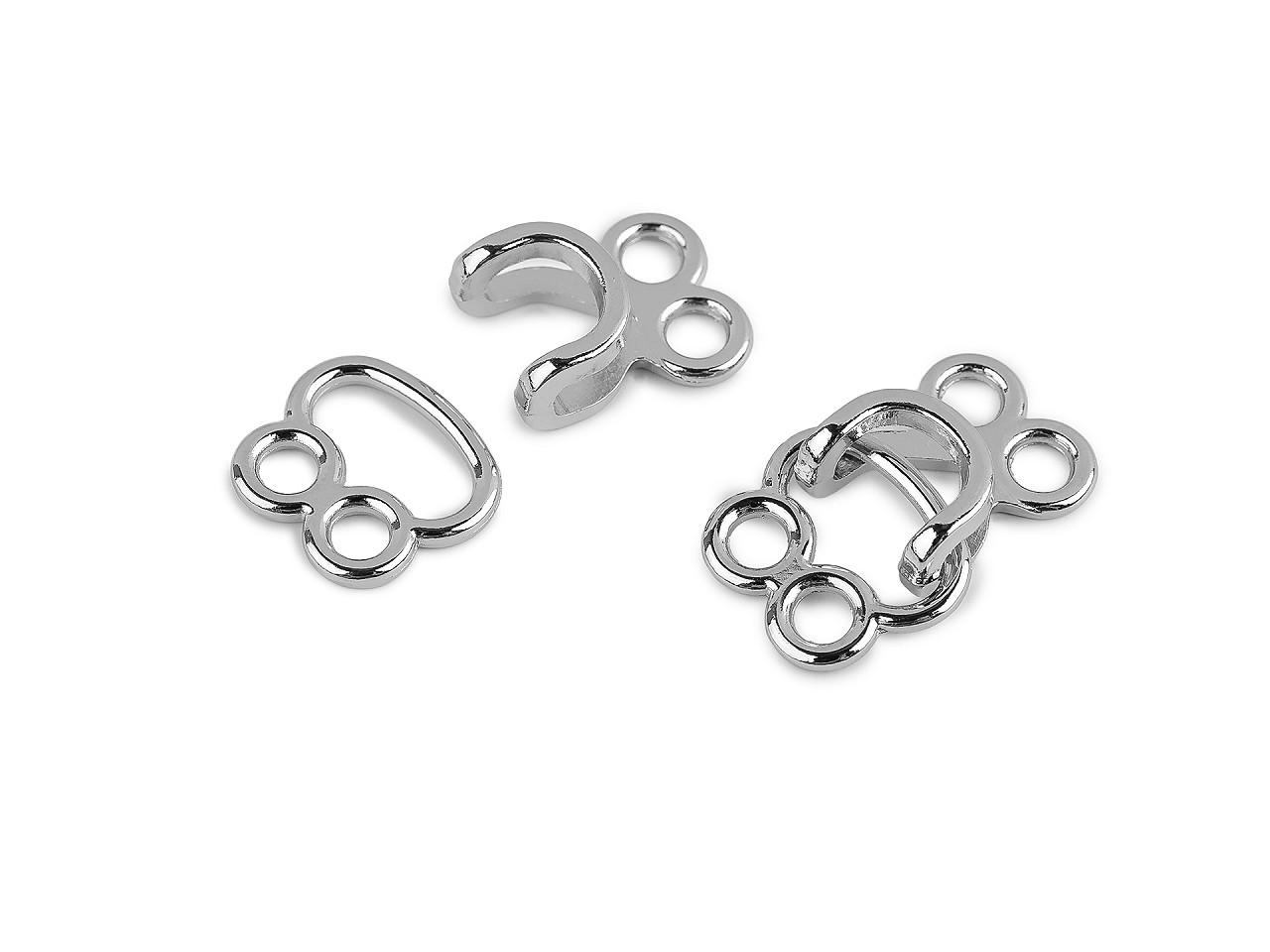 Ozdobné kovové zapínání / háček a očko 18x27 mm, malé, 1 barva nikl