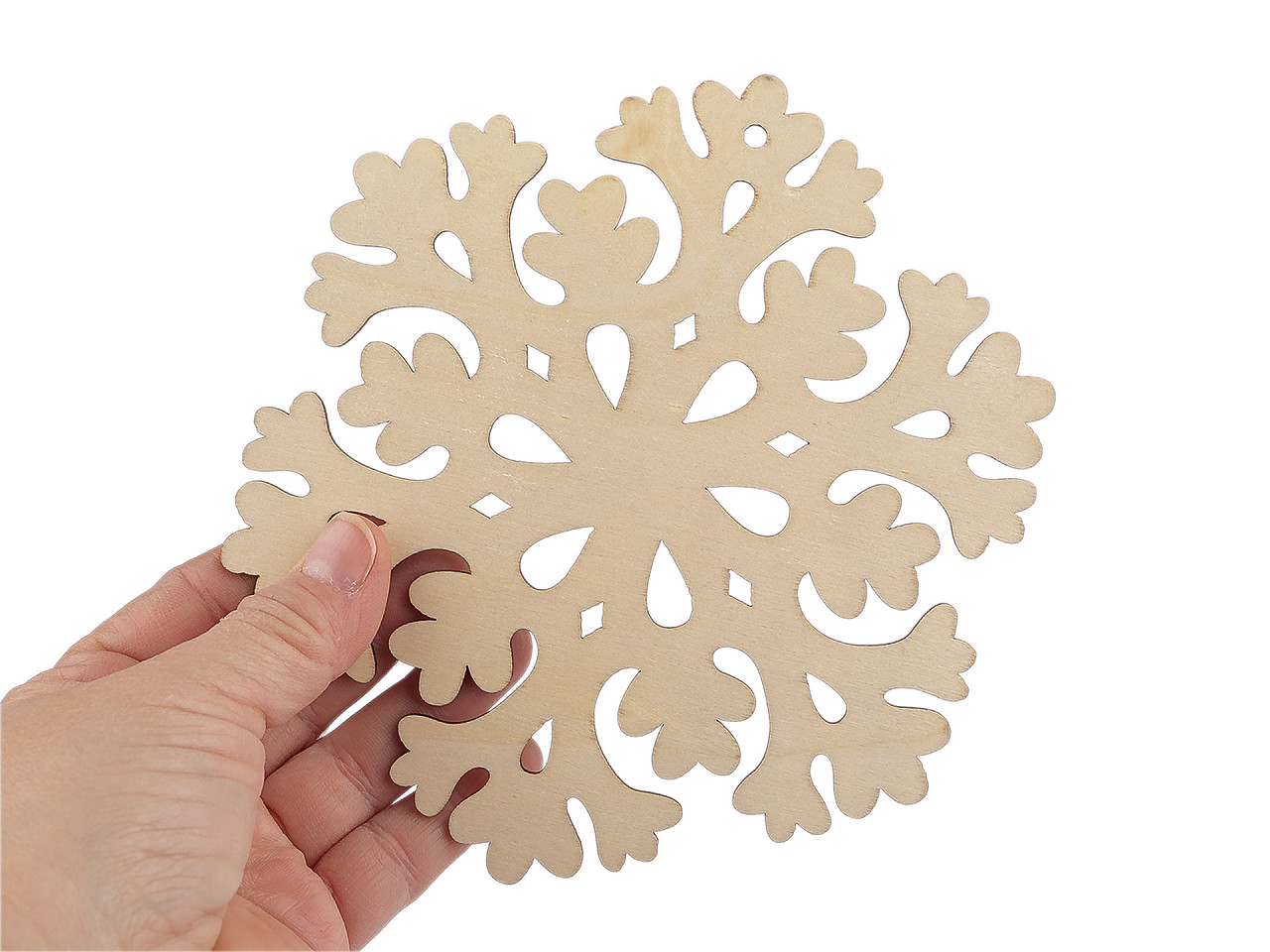Dřevěná vločka k zavěšení Ø15 cm, střední, přírodní