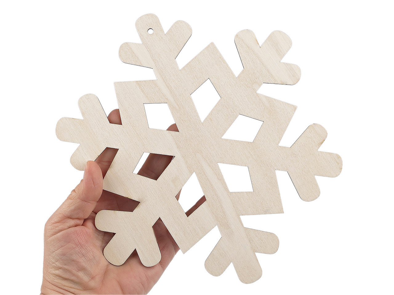 Dřevěná vločka k zavěšení Ø20 cm, střední, přírodní