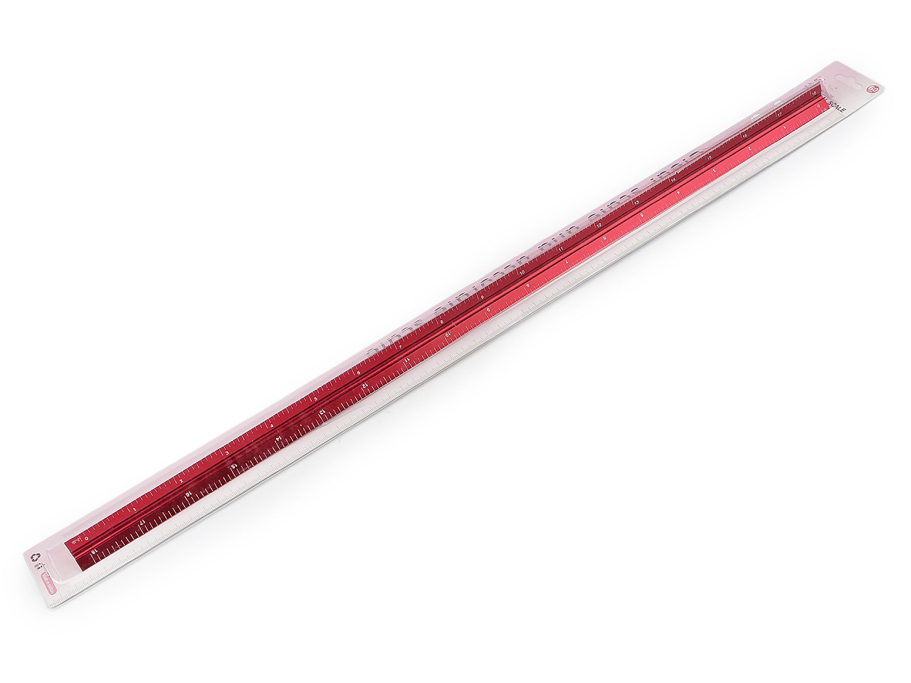 Trojhranné hliníkové pravítko délka 60 cm, střední, červená