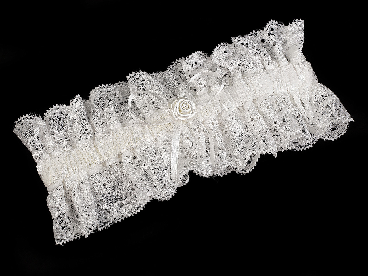 Svatební podvazek krajkový, střední, Off White