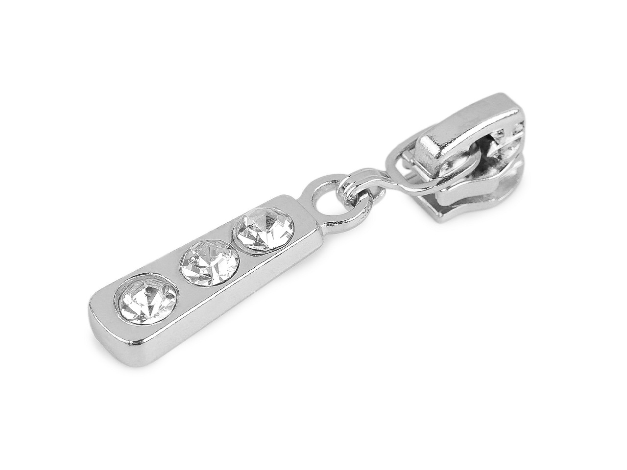 Jezdec ke spirálovým zipům No 3 s kamínky ozdobný, střední, barva nikl crystal