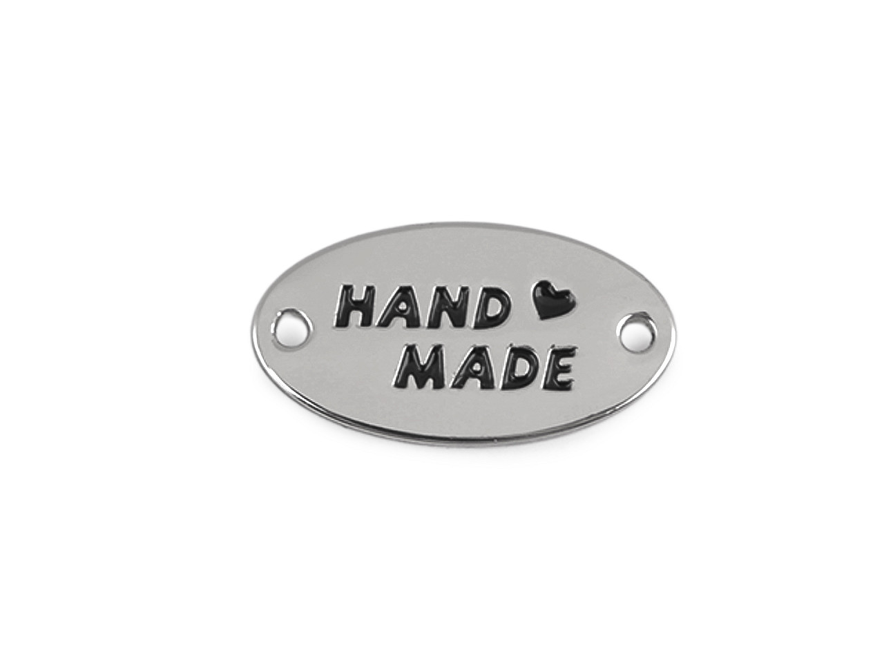 Kovový štítek k našití Handmade, velké, 1 barva nikl